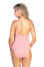 Load image into Gallery viewer, SOLID PINK FIBBED RUFFLE TRIM ONE PIECE SWIM