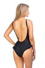 Load image into Gallery viewer, Solid one piece swimsuit with ruffle detail