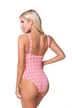 Load image into Gallery viewer, TEEXTURED PLAID CUTOUT ONE PIECE SWIMSUIT