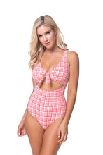 Load image into Gallery viewer, TEEXTURED PLAID CUTOUT ONE PIECE SWIMSUIT