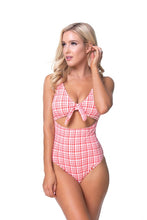 Load image into Gallery viewer, TEEXTURED PLAID CUTOUT ONE PIECE SWIMSUIT