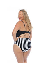 Load image into Gallery viewer, BLACK AND STRIPED CUTOUT ONE PIECE SWIMSUIT