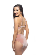 Load image into Gallery viewer, SOLID PINK VELVET ONE PIECE WITH CUTOUT DETAIL