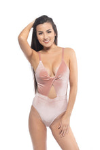 Load image into Gallery viewer, SOLID PINK VELVET ONE PIECE WITH CUTOUT DETAIL
