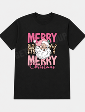 Load image into Gallery viewer, Pink Santa Christmas Graphic Tee | Leopard Holiday Shirt