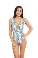 Load image into Gallery viewer, PINEAPPLE PRINT V NECKLINE ONE PIECE SWIMSUIT