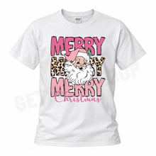 Load image into Gallery viewer, Pink Santa Christmas graphic tee with leopard print Merry Christmas lettering