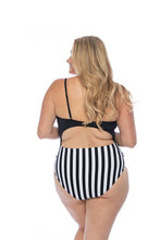 Load image into Gallery viewer, BLACK AND STRIPED CUTOUT ONE PIECE SWIMSUIT
