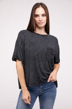 Load image into Gallery viewer, Washed Ribbed Cuffed Short Sleeve Round Neck Top
