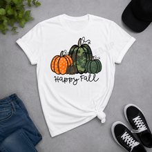 Load image into Gallery viewer, Happy Fall Camo Pumpkin Graphic Tee | Cute Fall Shirt
