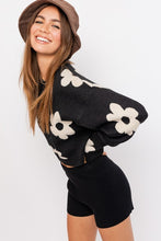 Load image into Gallery viewer, Long Sleeve Crop Sweater with Daisy Pattern
