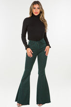 Load image into Gallery viewer, Leopard Bell Bottom Jean in Pine Green
