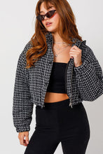 Load image into Gallery viewer, Tweed Crop Puffer Jacket

