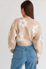 Load image into Gallery viewer, Long Sleeve Crop Sweater with Daisy Pattern

