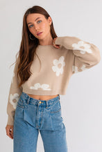 Load image into Gallery viewer, Long Sleeve Crop Sweater with Daisy Pattern
