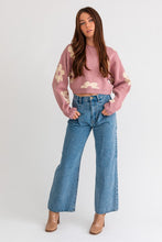 Load image into Gallery viewer, Long Sleeve Crop Sweater with Daisy Pattern
