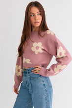 Load image into Gallery viewer, Long Sleeve Crop Sweater with Daisy Pattern
