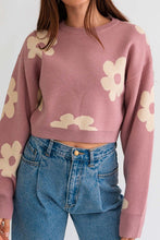 Load image into Gallery viewer, Long Sleeve Crop Sweater with Daisy Pattern
