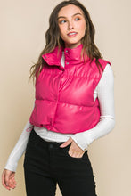 Load image into Gallery viewer, Faux Leather puffer West With Snap Button
