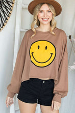 Load image into Gallery viewer, SMILEY FACE LONG SLEEVE CROP TOP
