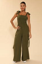Load image into Gallery viewer, Smocked wide leg cargo jumpsuit
