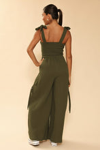 Load image into Gallery viewer, Smocked wide leg cargo jumpsuit
