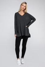 Load image into Gallery viewer, Dolman Long Sleeve V-Neck Side Slit Hi-Low Hem Top
