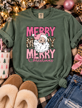Load image into Gallery viewer, Pink Santa Christmas Graphic Tee | Leopard Holiday Shirt
