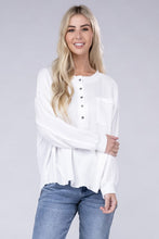 Load image into Gallery viewer, Double Gauze Oversized 3/4 Button Henley Neck Top
