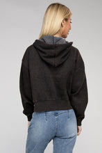 Load image into Gallery viewer, Acid Wash Fleece Cropped Zip-Up Hoodie
