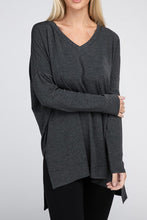 Load image into Gallery viewer, Dolman Long Sleeve V-Neck Side Slit Hi-Low Hem Top
