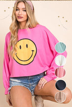 Load image into Gallery viewer, SMILEY FACE LONG SLEEVE CROP TOP
