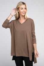 Load image into Gallery viewer, Dolman Long Sleeve V-Neck Side Slit Hi-Low Hem Top
