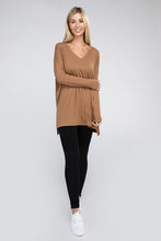 Load image into Gallery viewer, Dolman Long Sleeve V-Neck Side Slit Hi-Low Hem Top
