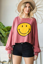 Load image into Gallery viewer, SMILEY FACE LONG SLEEVE CROP TOP
