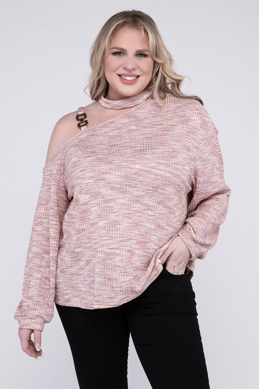 Cold Shoulder Chain Decor Top plus