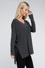 Load image into Gallery viewer, Dolman Long Sleeve V-Neck Side Slit Hi-Low Hem Top
