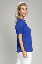 Load image into Gallery viewer, Stand collar blouse with puff sleeve
