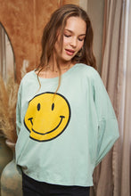 Load image into Gallery viewer, SMILEY FACE LONG SLEEVE CROP TOP
