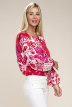Load image into Gallery viewer, Patchwork Print Tie Neck Blouse
