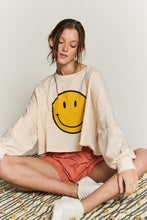 Load image into Gallery viewer, SMILEY FACE LONG SLEEVE CROP TOP
