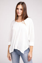 Load image into Gallery viewer, 3/4 Sleeve V-Neck Hi-Low Hem Jacquard Sweater
