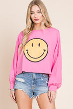 Load image into Gallery viewer, SMILEY FACE LONG SLEEVE CROP TOP
