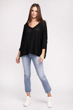 Load image into Gallery viewer, 3/4 Sleeve V-Neck Hi-Low Hem Jacquard Sweater
