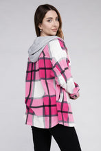 Load image into Gallery viewer, Plaid Drawstring Hooded Fleece Shacket
