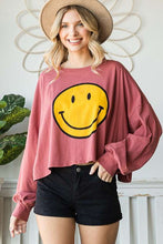 Load image into Gallery viewer, SMILEY FACE LONG SLEEVE CROP TOP
