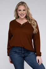Load image into Gallery viewer, Plus Brushed Waffle V-Neck Button Detail Sweater

