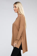 Load image into Gallery viewer, Dolman Long Sleeve V-Neck Side Slit Hi-Low Hem Top
