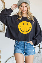 Load image into Gallery viewer, SMILEY FACE LONG SLEEVE CROP TOP
