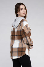 Load image into Gallery viewer, Plaid Drawstring Hooded Fleece Shacket

